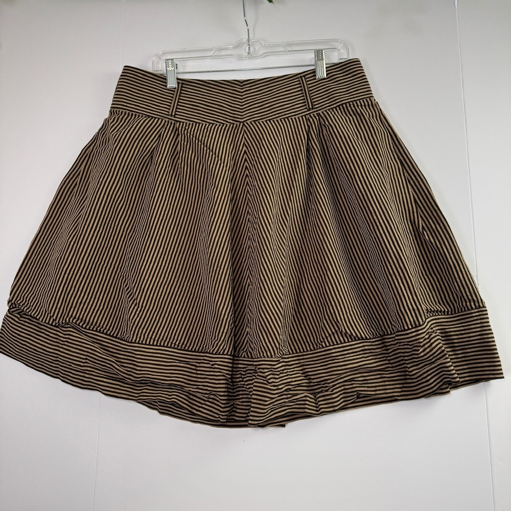 Kenneth Cole Reaction Striped Linen Blend A-Line Skirt Brown Black Size 12